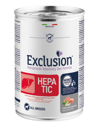 Exclusion HEPATIC PORK & RICE AND PEA ALL BREEDS
