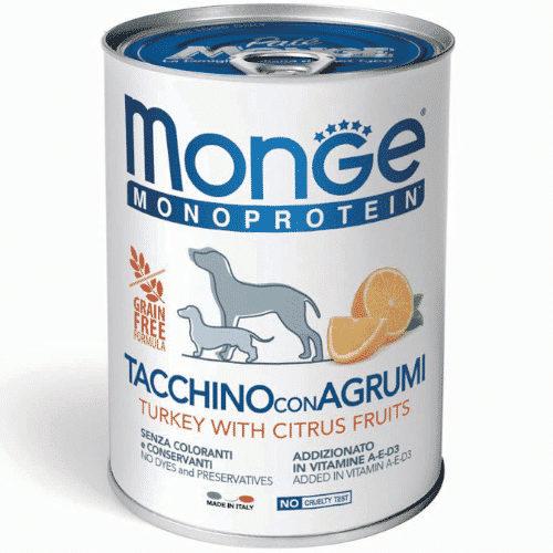 monge monoproteico frutta tacchino e agrumi 400 gr lattina