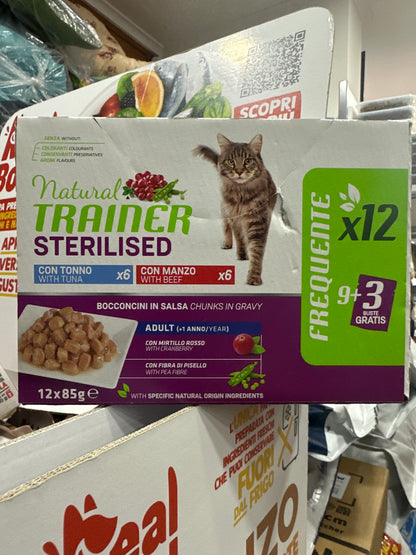 Natural Trainer Adult Sterilised 12x85gr alimento umido per gatti
