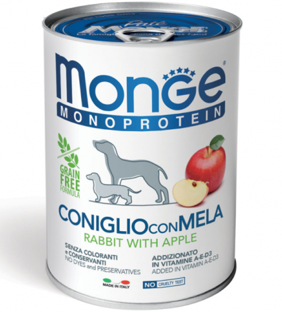 monge monoproteico frutta coniglio mela   400 gr lattina