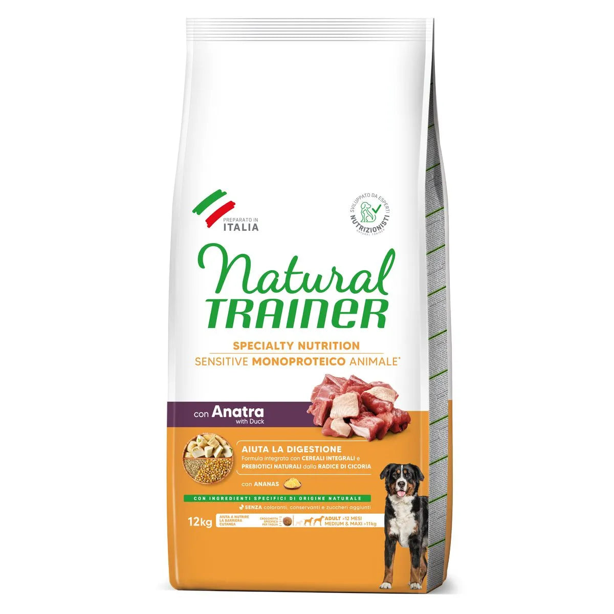 natural trainer adult medium/maxi con anatra e cereali integrali